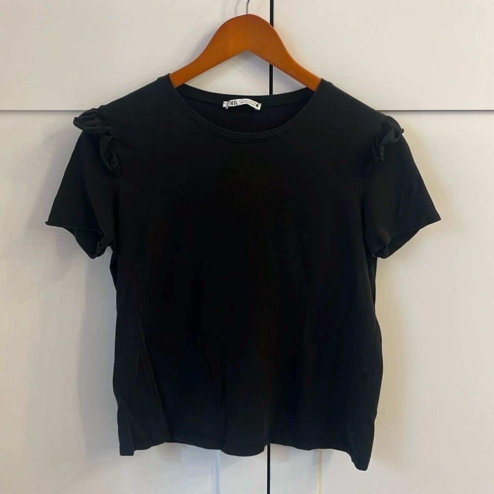 Zara Black Ruffle-Sleeve Casual Top